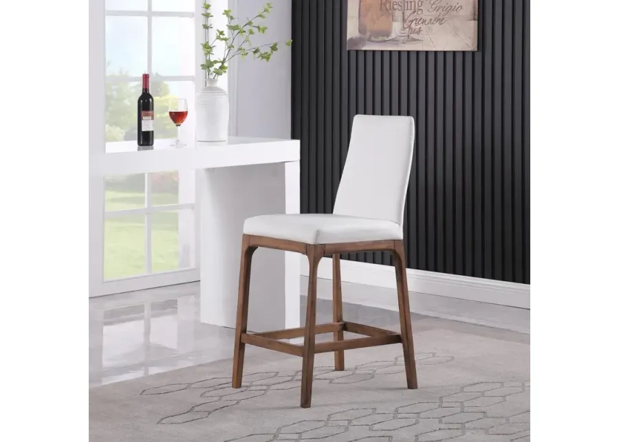 ROSARIO WHITE/WALNUT MODERN COUNTER STOOL WITH SOLID WOOD BASE