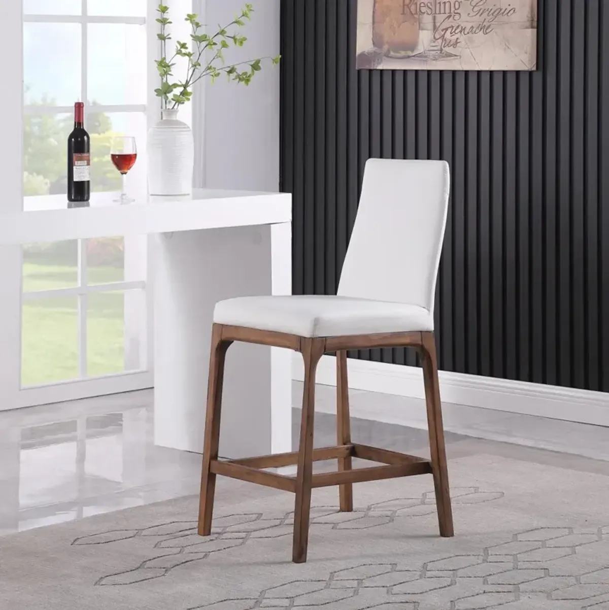 Chintaly Rosario White/Walnut Modern Counter Stool with Solid Wood Base