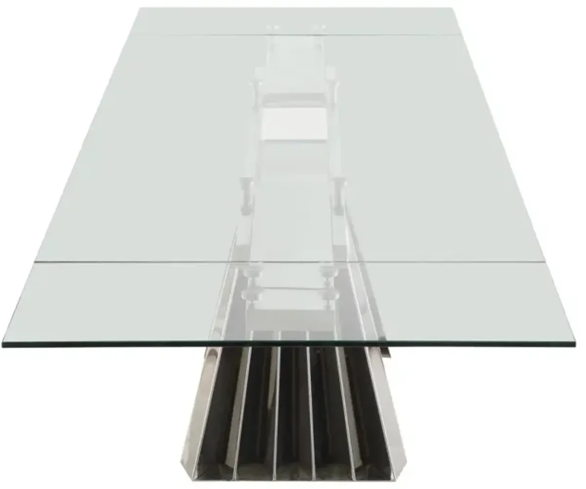 Chintaly Dominique Contemporary Extendable Glass Dining Table with Flare Pyramid Base