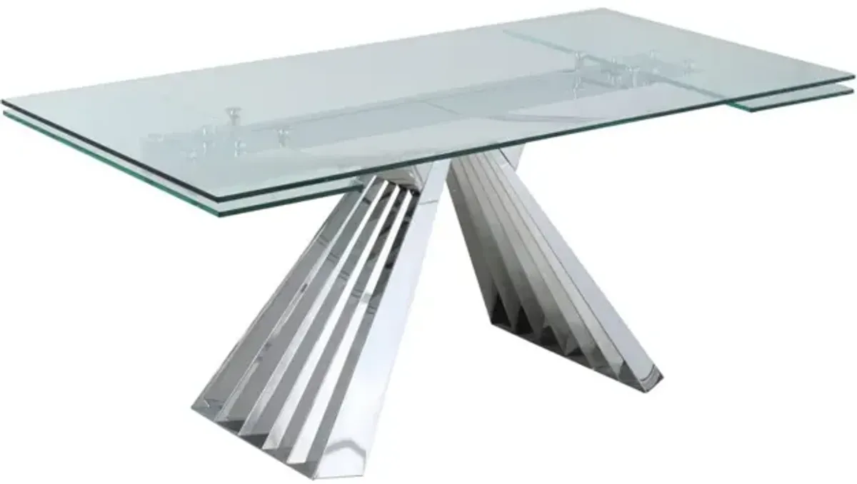 Chintaly Dominique Contemporary Extendable Glass Dining Table with Flare Pyramid Base