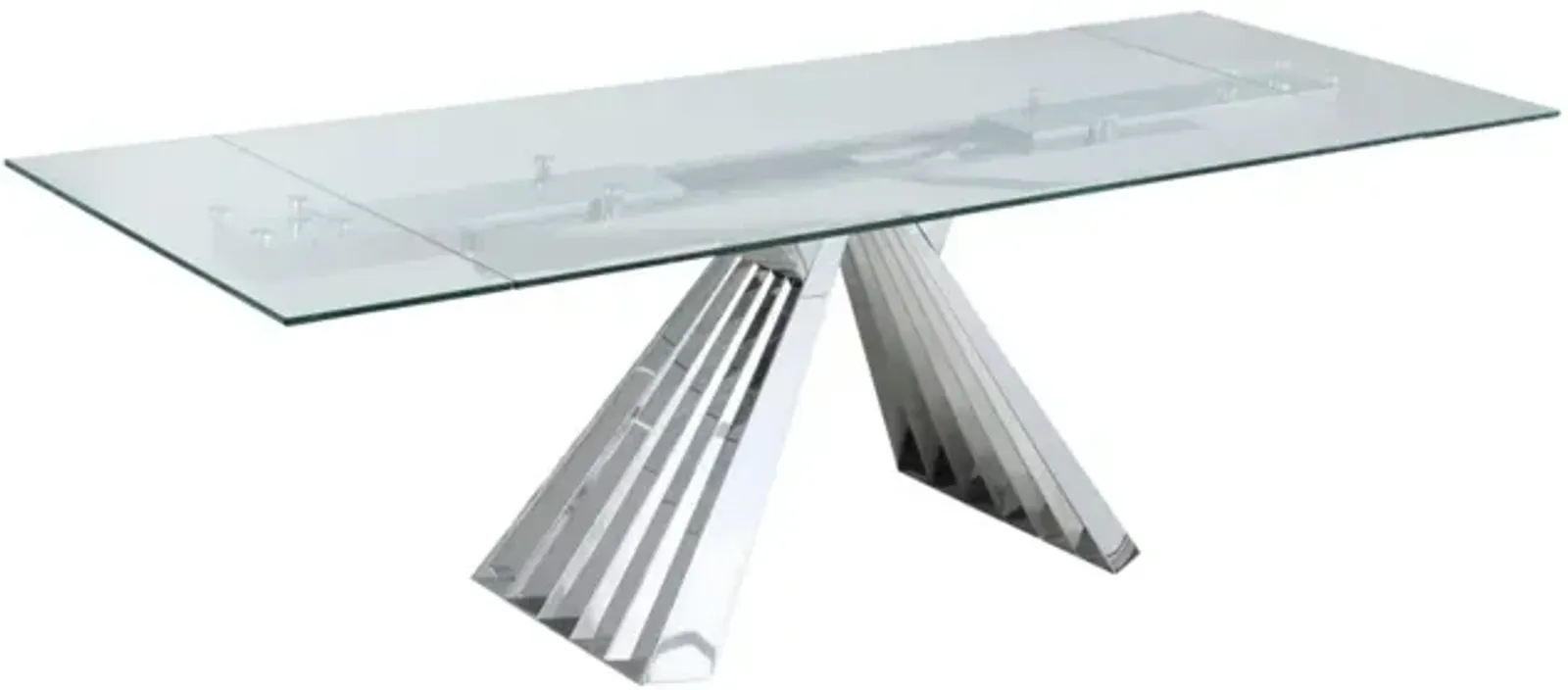 Chintaly Dominique Contemporary Extendable Glass Dining Table with Flare Pyramid Base