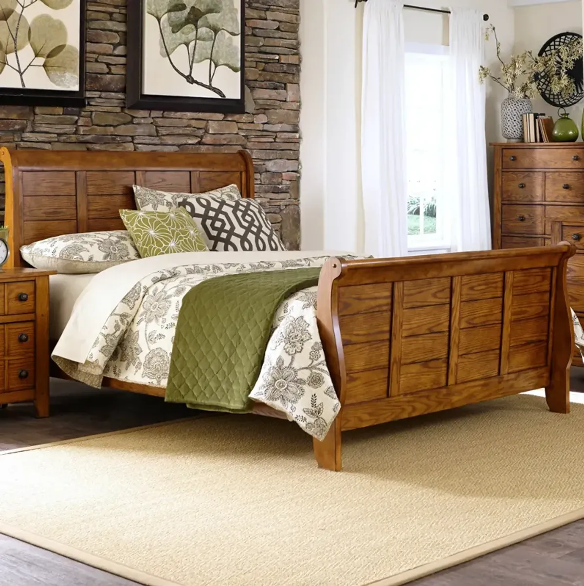 Liberty Furniture Grandpas Cabin Aged Oak California King Sleigh Bed