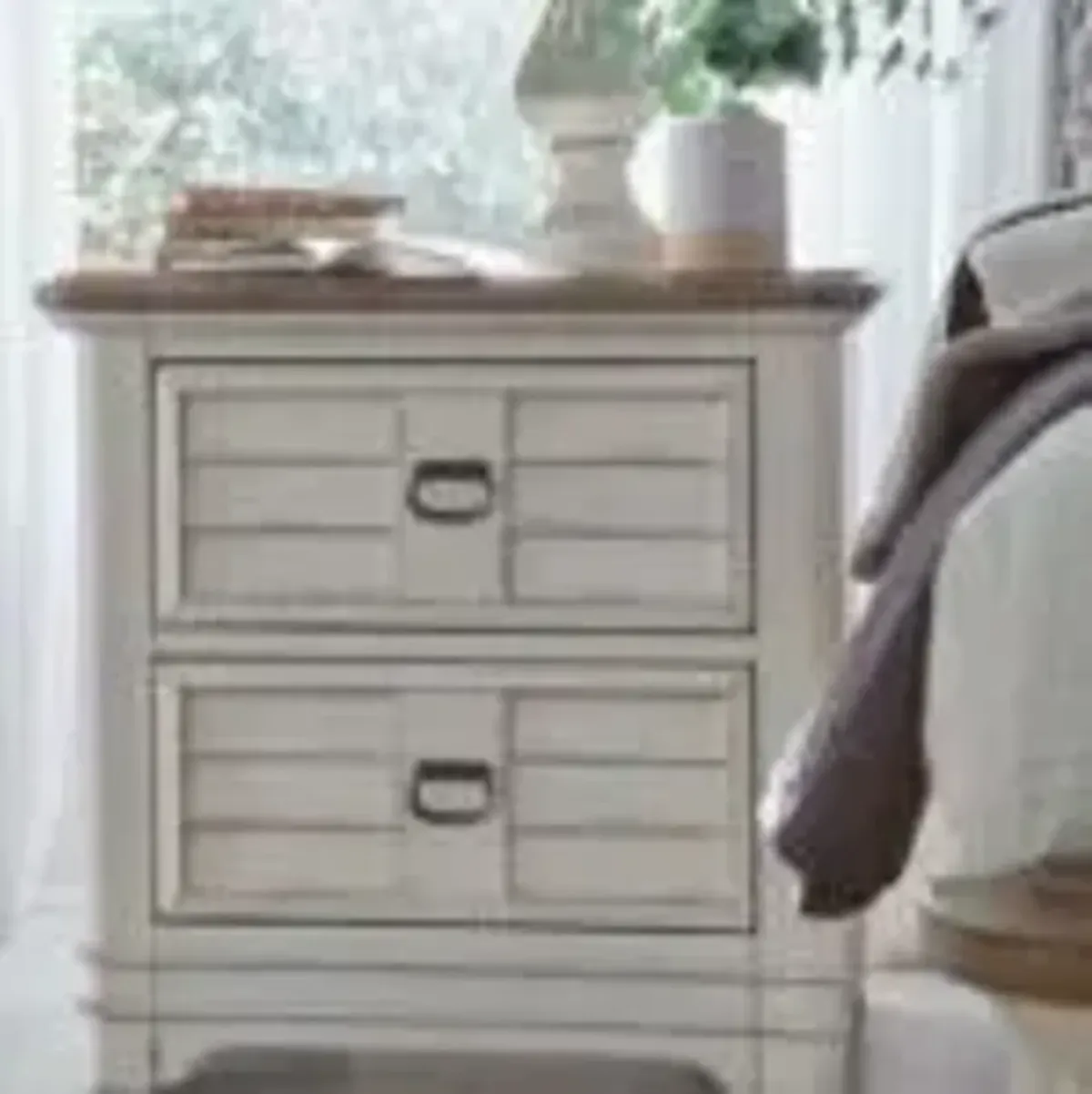 TWO DRAWER NIGHTSTAND - MEADOWBROOK WHITEWASH