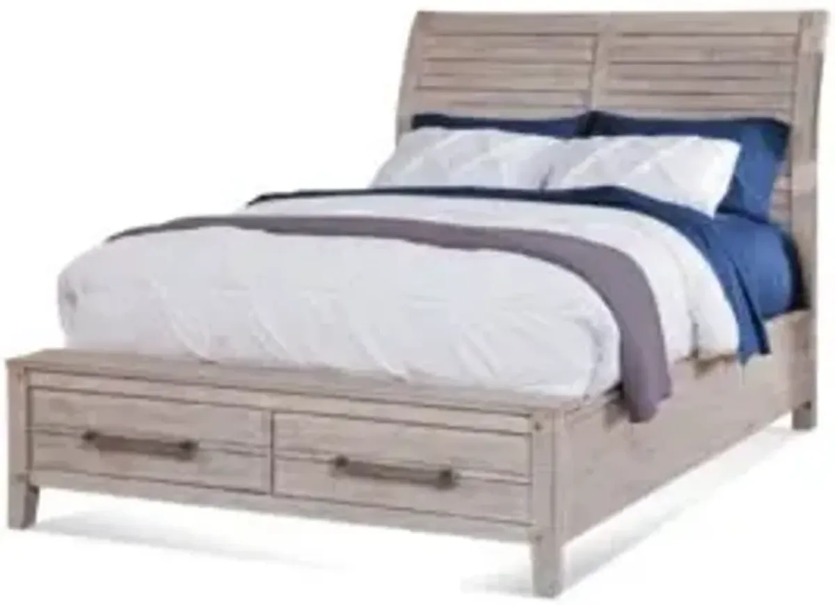 American Woodcrafters Aurora Queen Sleigh Bed with Storage Footboard in Whitewash