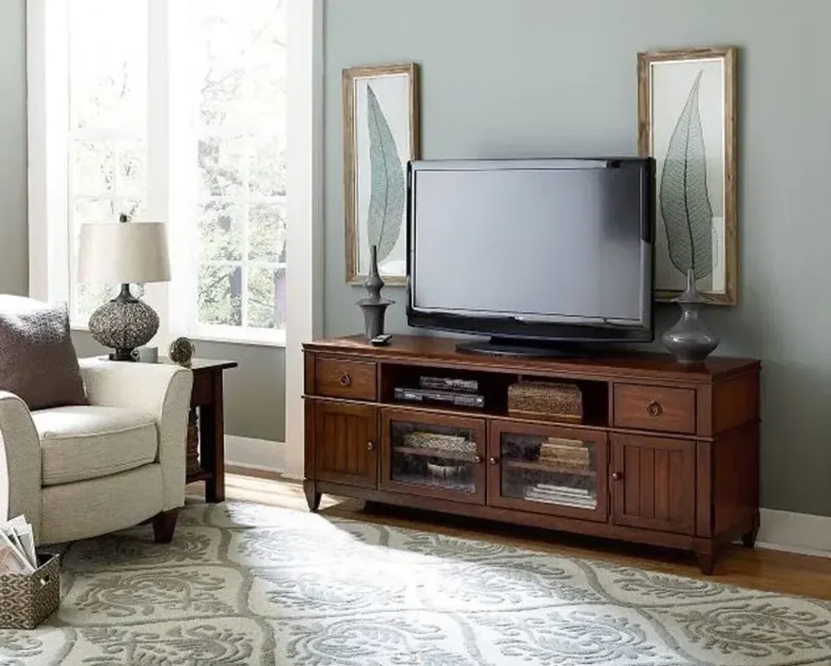 Hammary Traditional Wooden Media Console with Glass Doors in Mahogany Finish