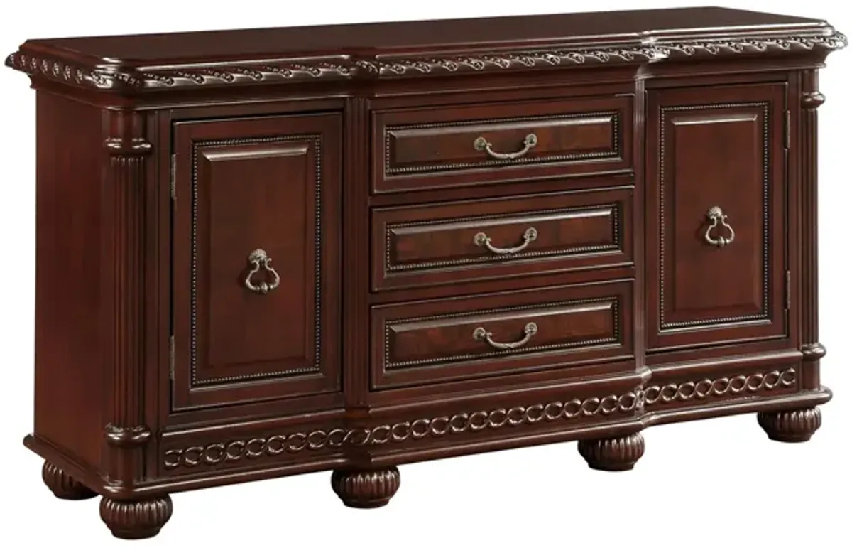 Steve Silver Antoinette Buffet & Hutch In Warm Brown Cherry With Glass Doors