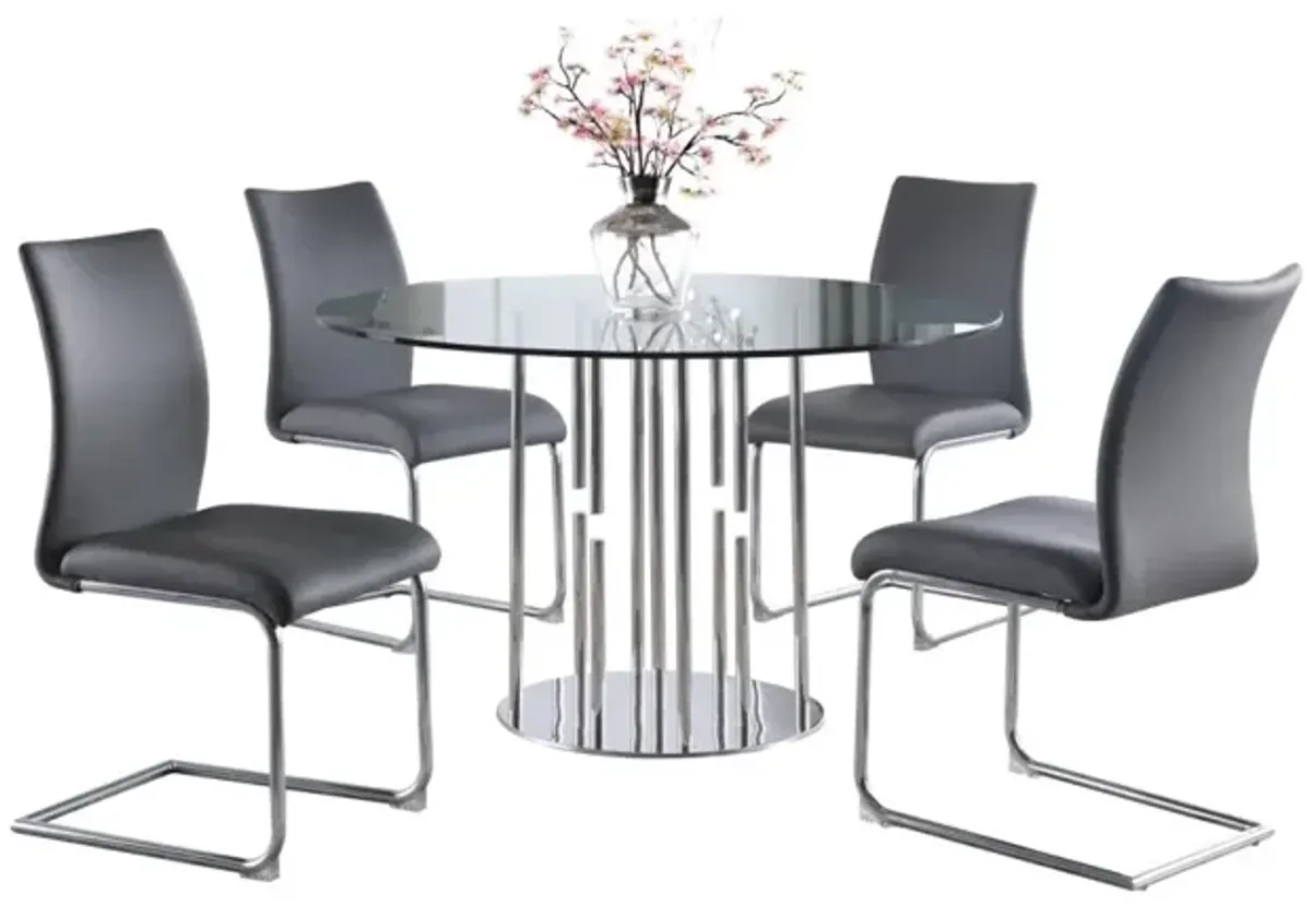 Chintaly Dining Set with Contemporary Round Glass Table & Modern Contour-Back Chairs