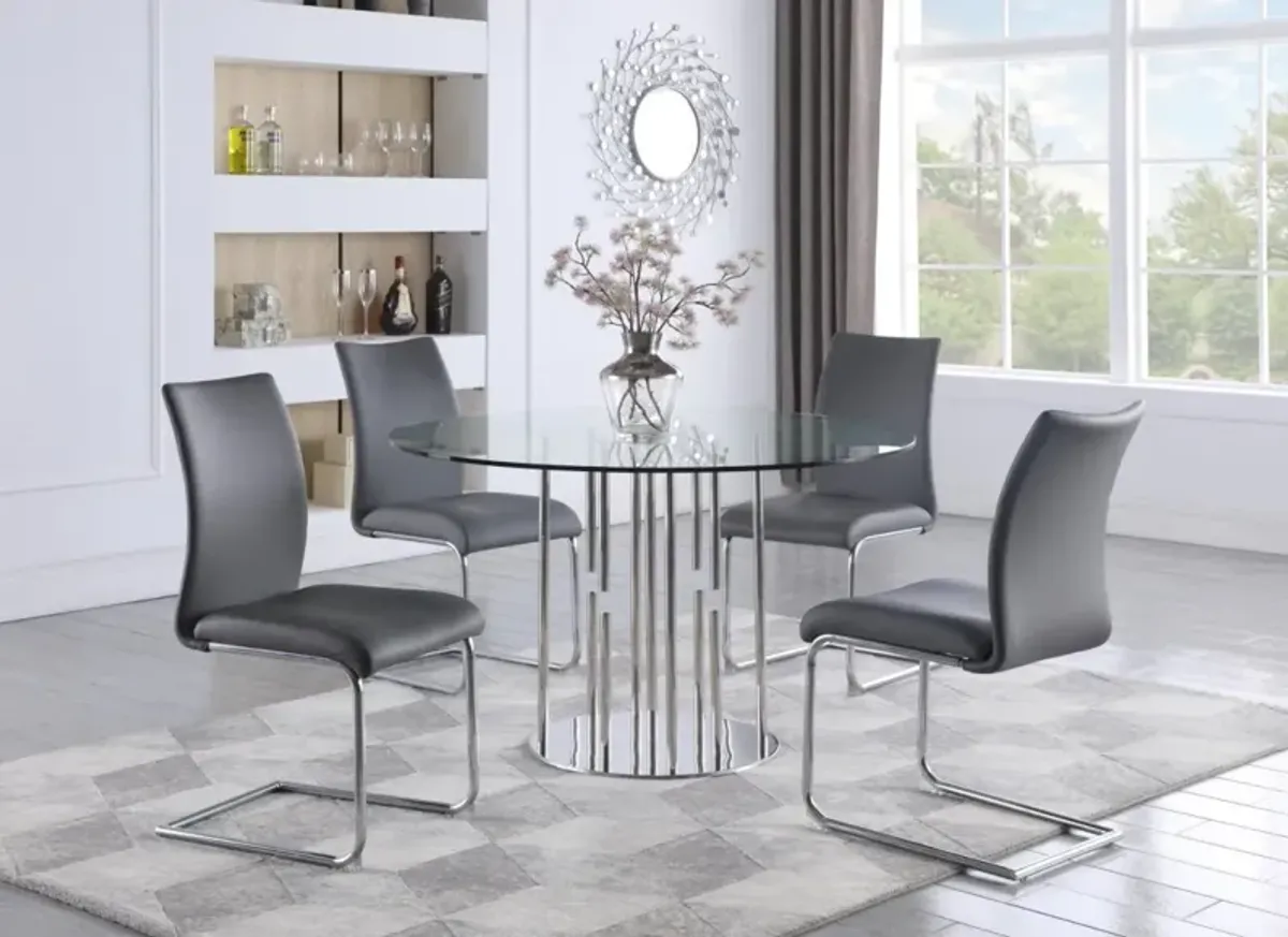 Chintaly Dining Set with Contemporary Round Glass Table & Modern Contour-Back Chairs