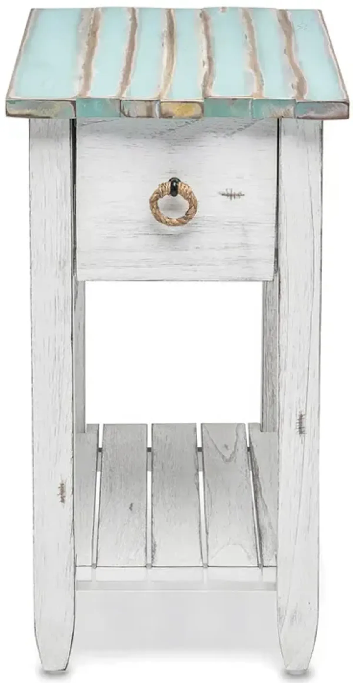 Seawinds Picket Fence Chairside Table Distressed Bleu/White Finish