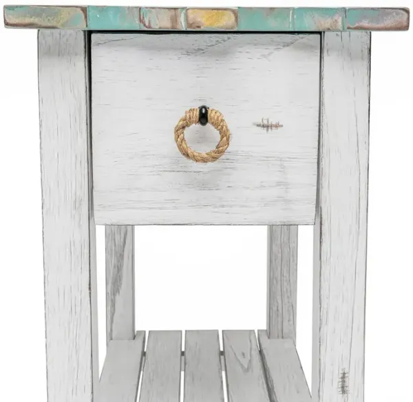 Seawinds Picket Fence Chairside Table Distressed Bleu/White Finish