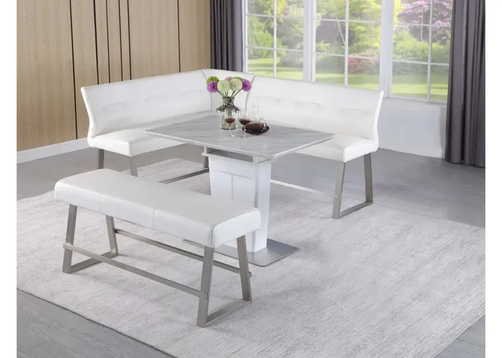 Chintaly Gwen Contemporary Dining Counter Set with Extendable Table Reversible Nook & Bench