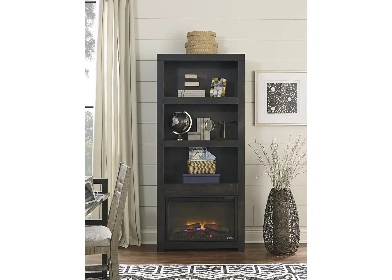 Aspenhome Avery Loft Ghost Black 74 Inch Fireplace Bookcase