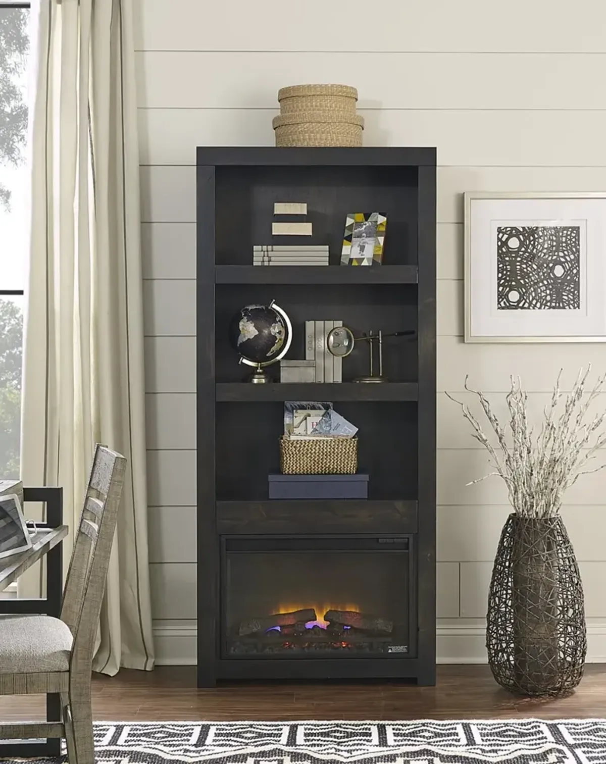 Aspenhome Avery Loft Ghost Black 74 Inch Fireplace Bookcase