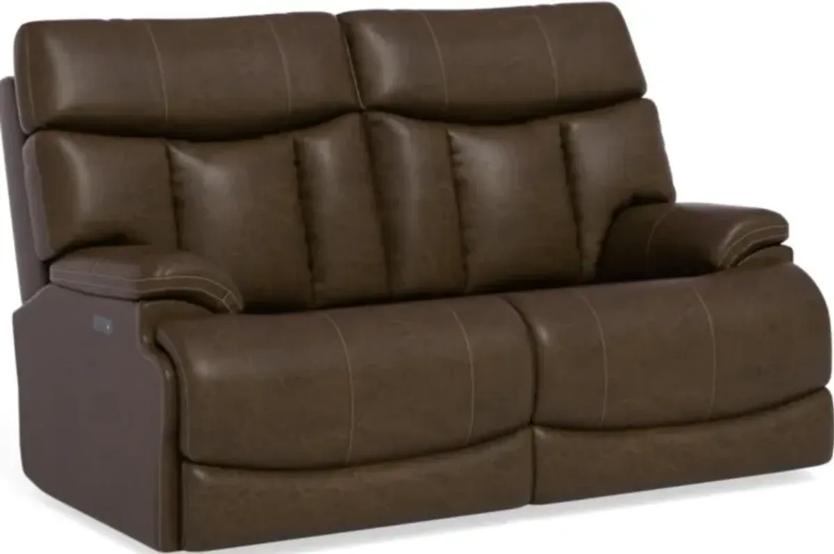 Flexsteel Clive Brown Power Reclining Loveseat with Power Headrests & Lumbar