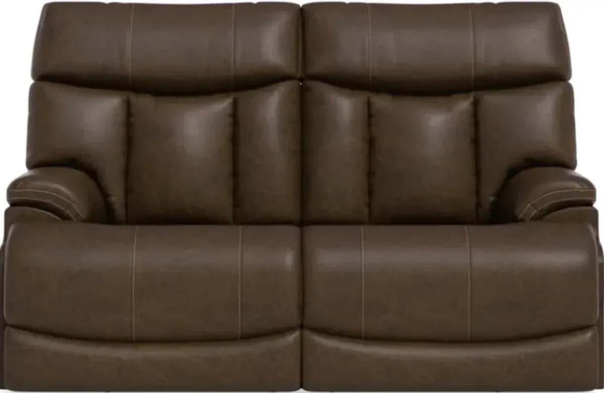 Flexsteel Clive Brown Power Reclining Loveseat with Power Headrests & Lumbar