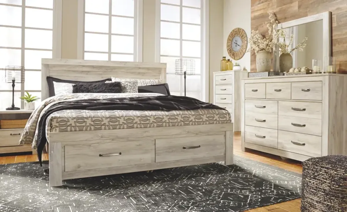 Ashley Bellaby Whitewash King Platform Bed with 2 Storage Drawers