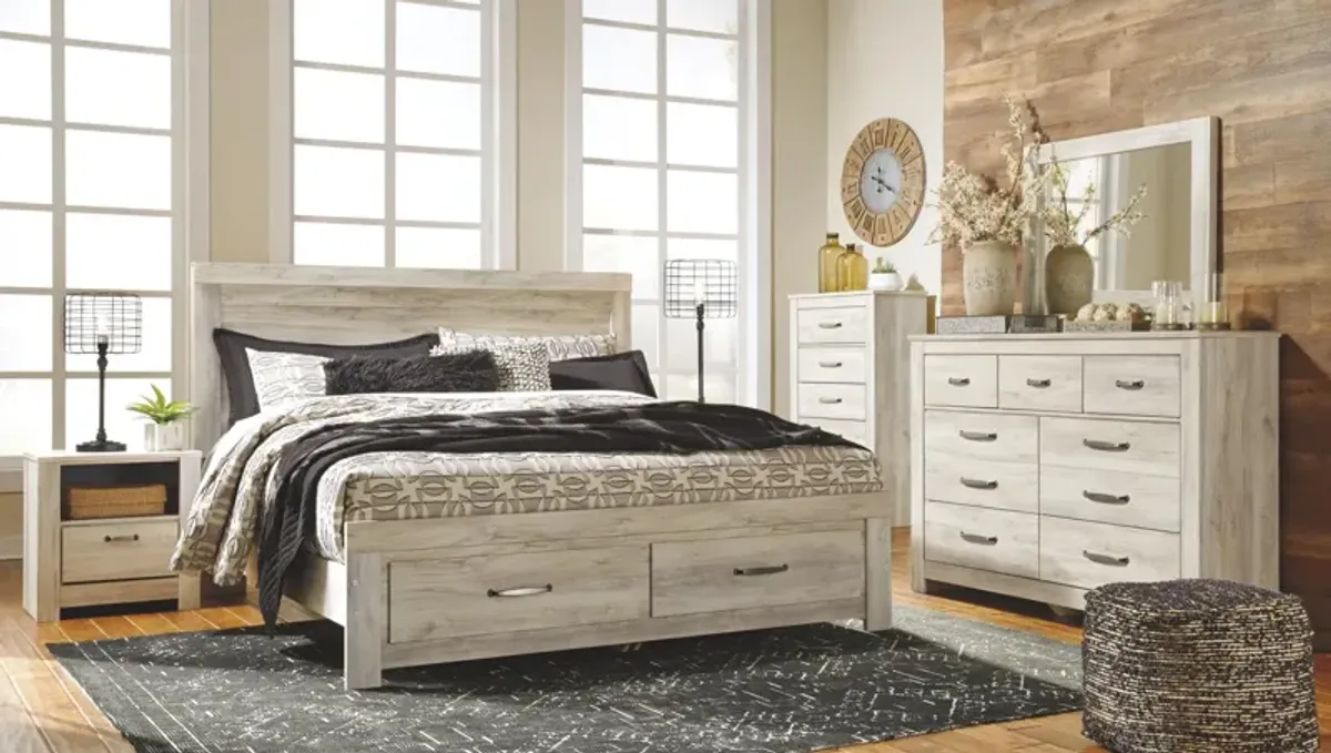 Bellaby Whitewash King Platform Bed with 2 Storage Drawers