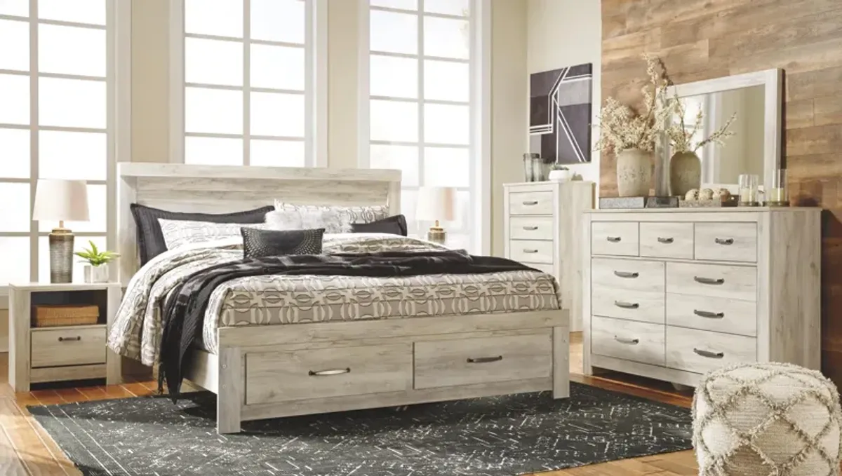 Bellaby Whitewash King Platform Bed with 2 Storage Drawers