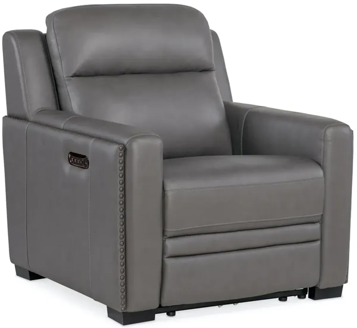 Hooker Furniture Mckinley Candid Shale Power Recliner Leather Chair with Power Headrest & Lumbar