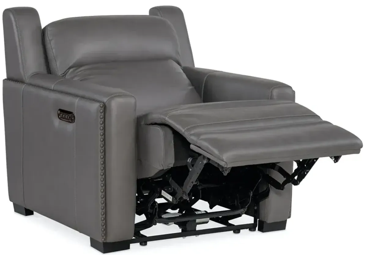 Hooker Furniture Mckinley Candid Shale Power Recliner Leather Chair with Power Headrest & Lumbar