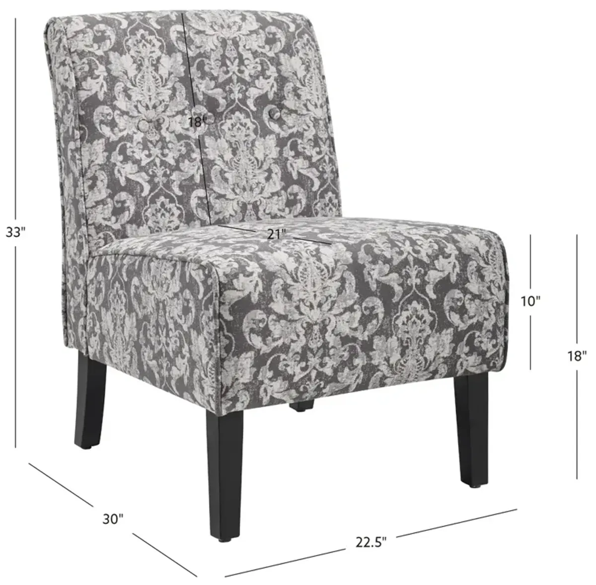 Linon Coco Accent Armless Chair Gray Damask