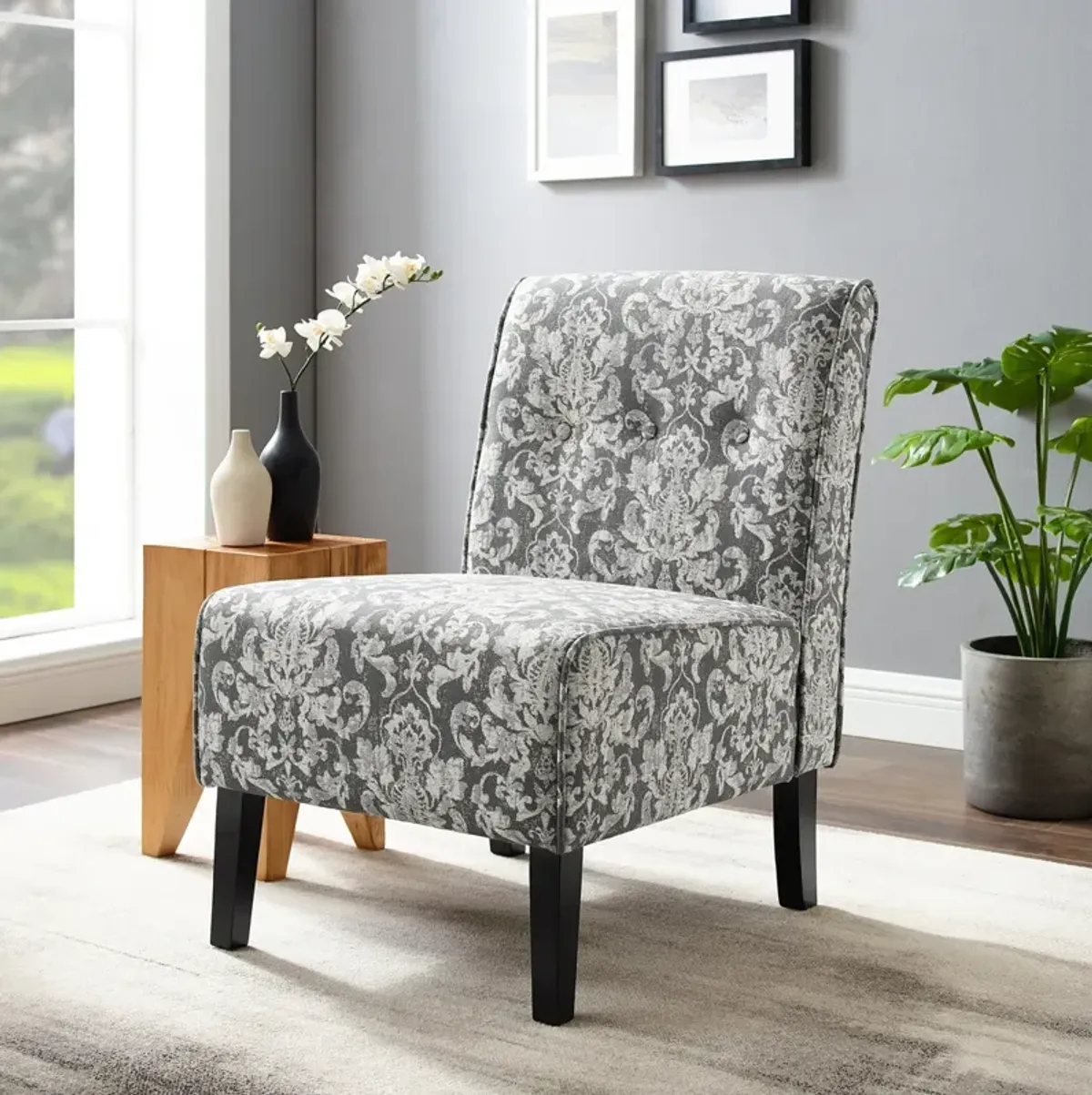 Linon Coco Accent Armless Chair Gray Damask