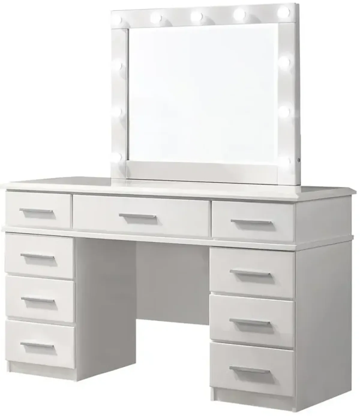 Coaster Felicity 9-Drawer Vanity Table with Lighted Mirror Glossy White