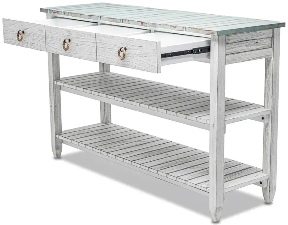 Seawinds Picket Fence Entertainment Center Distressed Bleu/White Finish