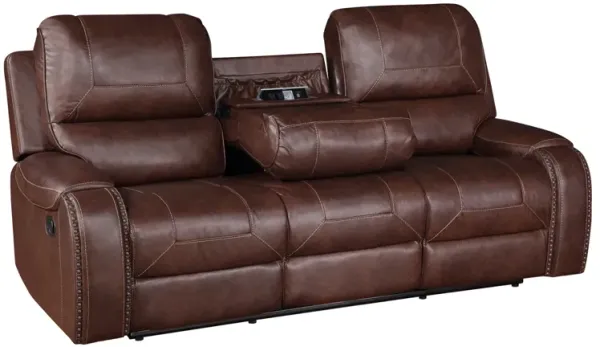 Steve Silver Keily Manual Motion Recliner Sofa With Dropdown Table In Brown With Antiqued Brass Nailhead Trim