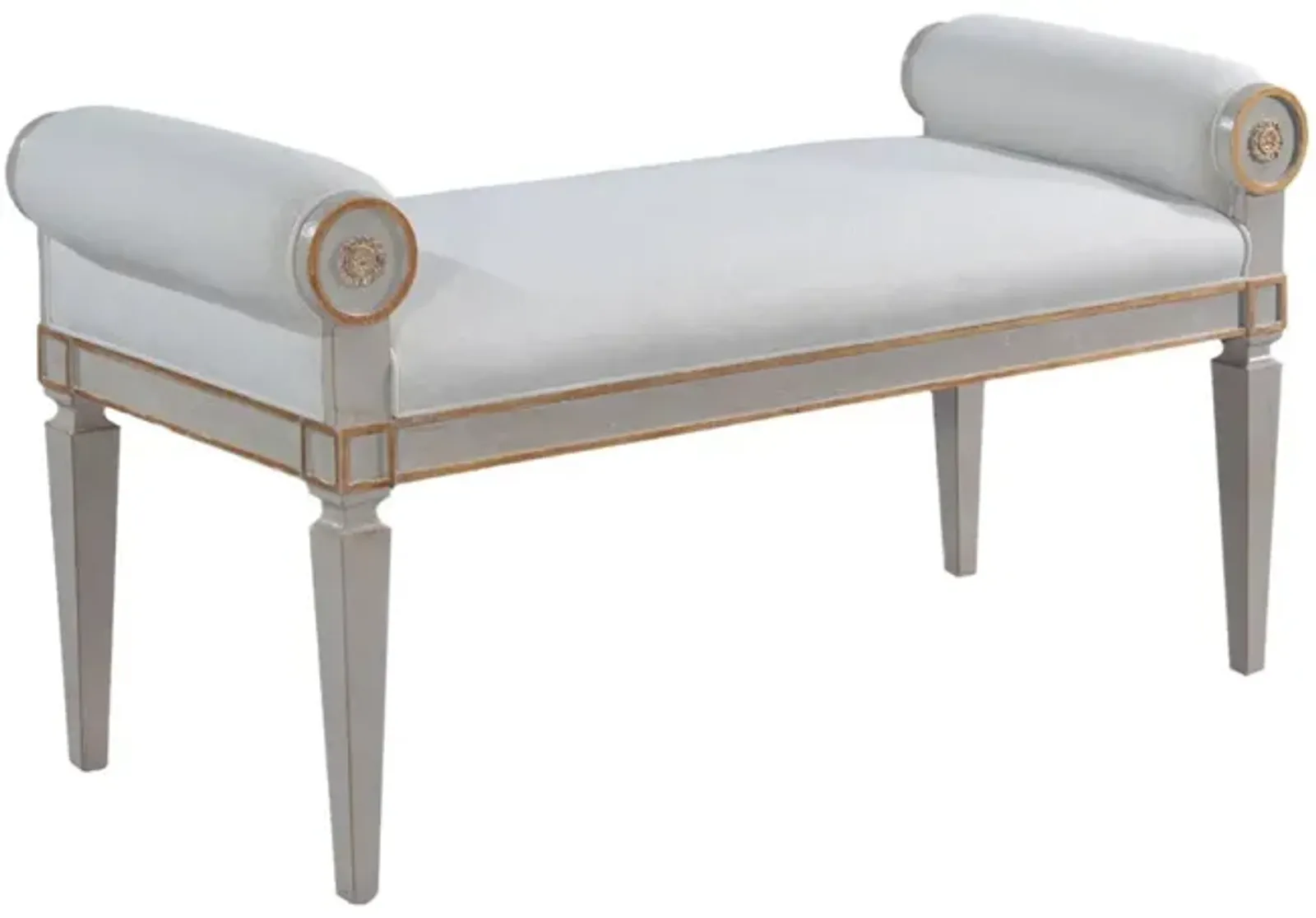 Noble Furniture Afton Bench in Pewter & Gold Accents & Sand Linen Fabric