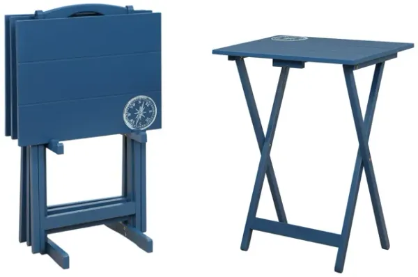 Linon Compass Tray Table Set Navy