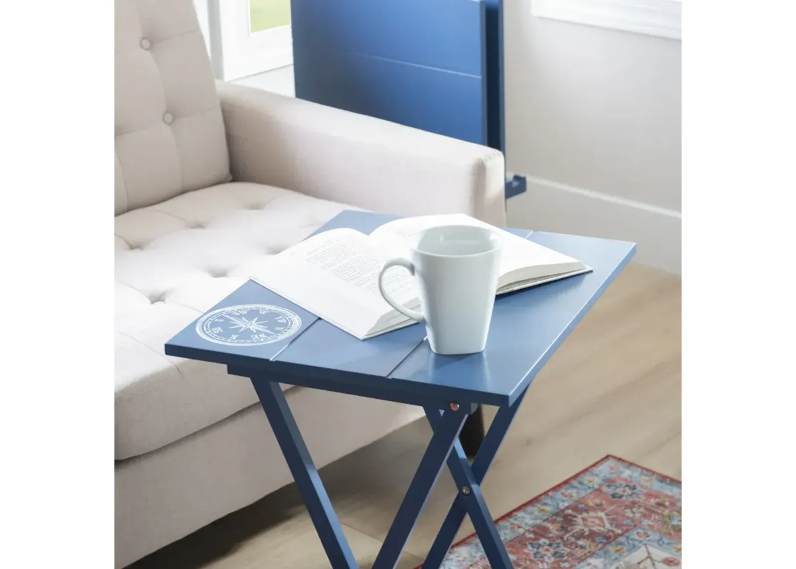 Linon Compass Tray Table Set Navy