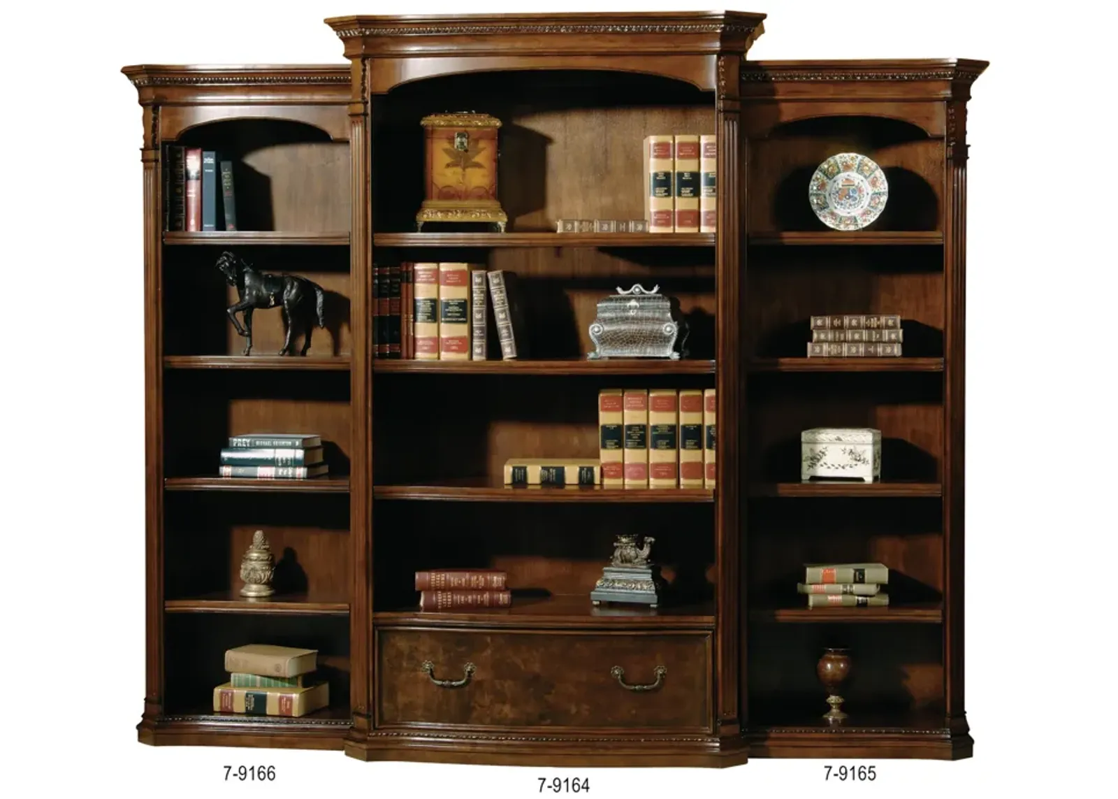 Hekman Executive Left Bookcase Walnut Burl Old World