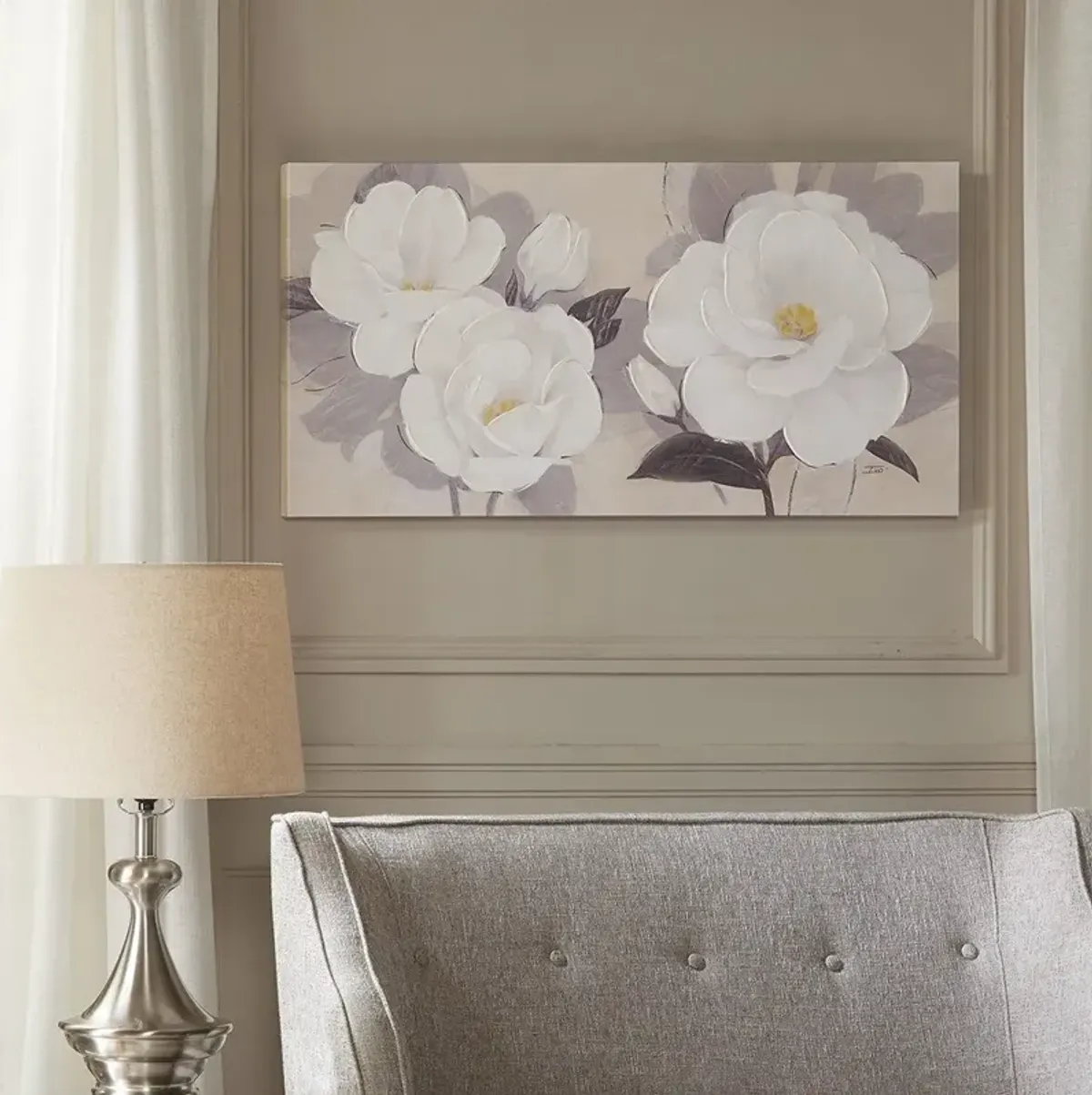 Olliix Madison Park White Midday Bloom Florals Paint Embellished Canvas