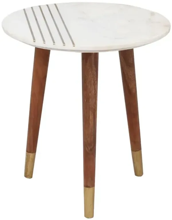 Steve Silver Terrace White Marble 2-Piece Nestingtables In Natural Acacia