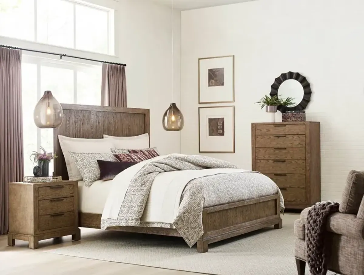 American Drew Rustic Panel Bed Frame in Weathered Oak Finish