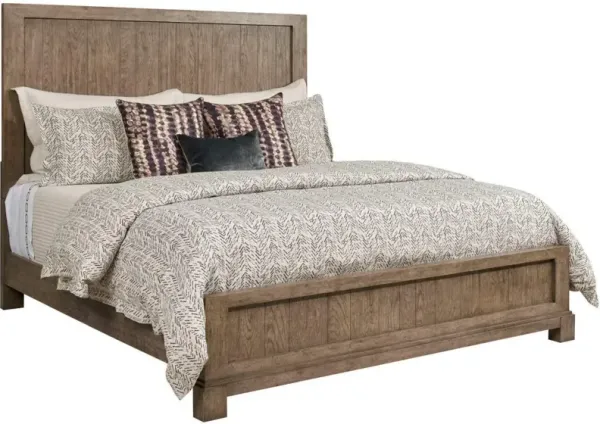 American Drew Rustic Panel Bed Frame in Weathered Oak Finish