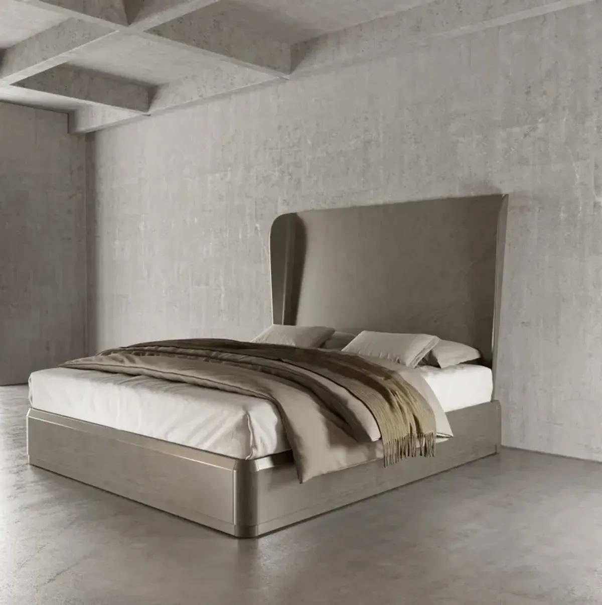 Casa Inspirata Continental King Bed in Argento Medium Grey Wood Finish