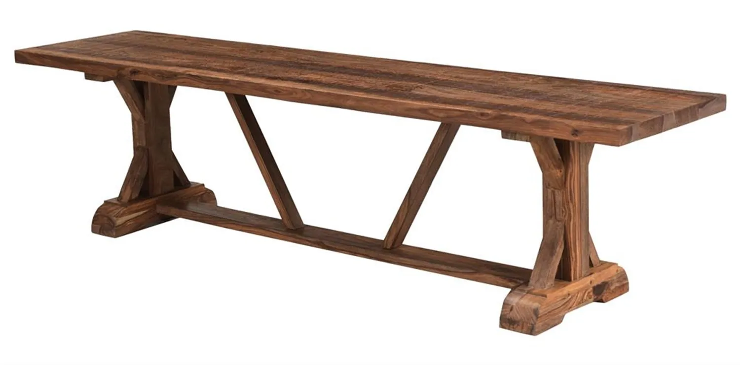 CARSON EXTOTIC SOLID SHEESHAM WOOD DINING BENCH WITH TRESTLE BASE AND CHATTERMARK FINISH