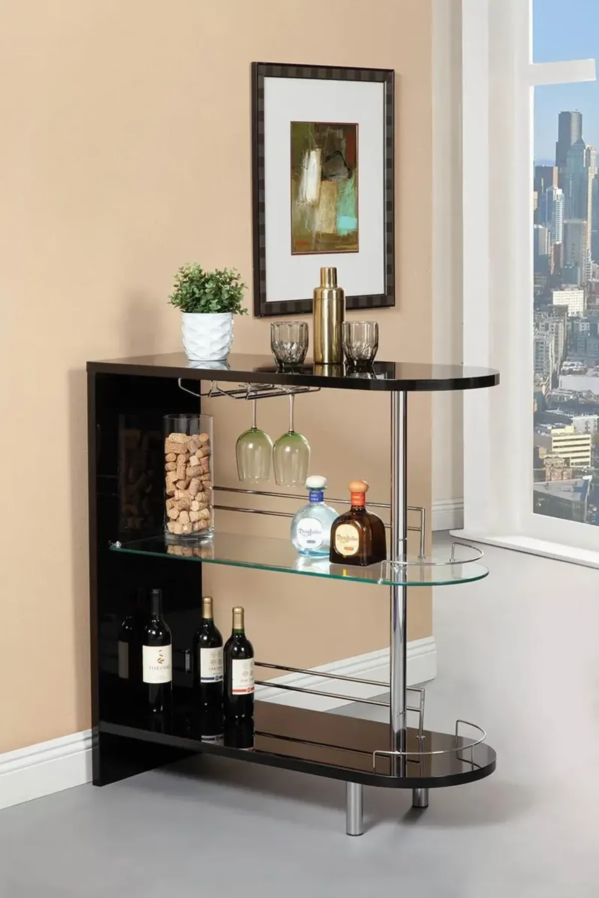 Coaster Adolfo Rectangular 2-Tier Home Bar Table Black High Gloss