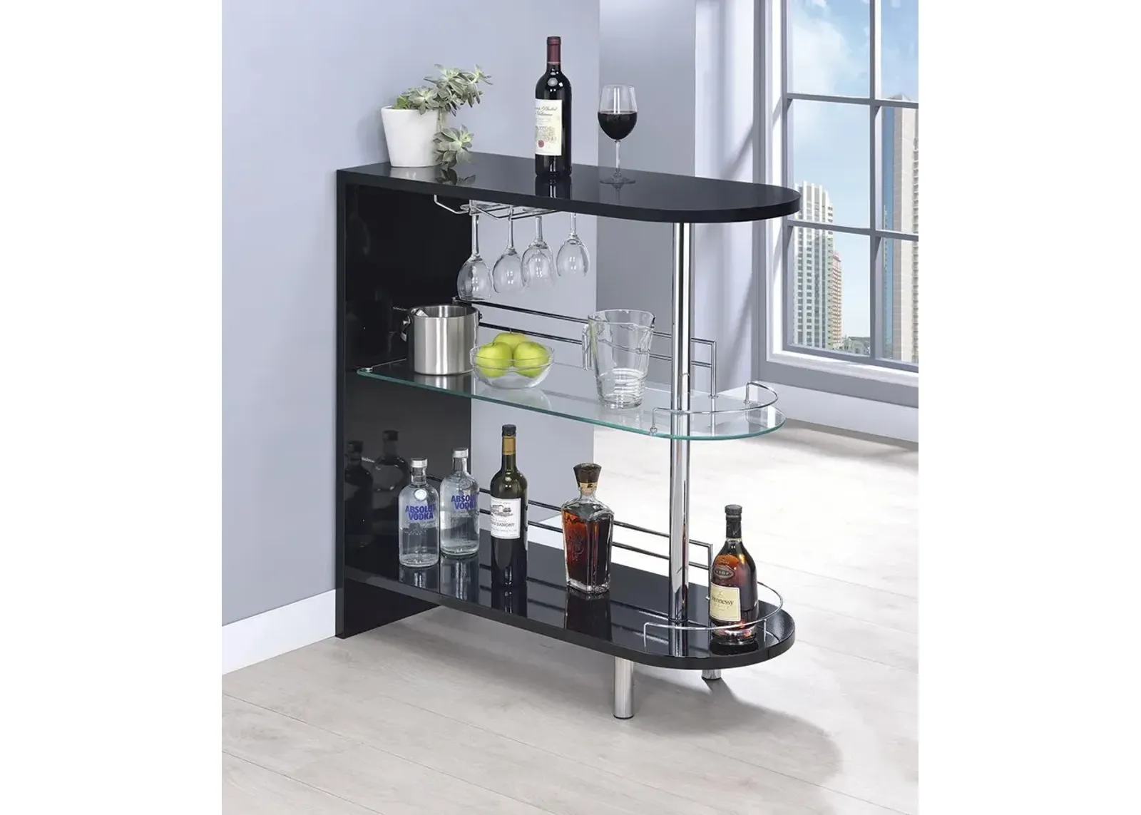 Coaster Adolfo Rectangular 2-Tier Home Bar Table Black High Gloss