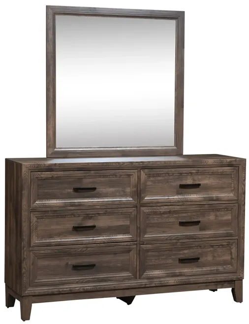 KING PANEL BED DRESSER & MIRROR CHEST - RIDGECREST