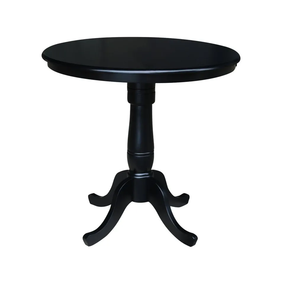 DINING ESSENTIALS 36 INCH ROUND TABLE TOP WITH 36 INCH TRADITIONAL PEDESTAL BASE WITH EXTENSION IN BLACK