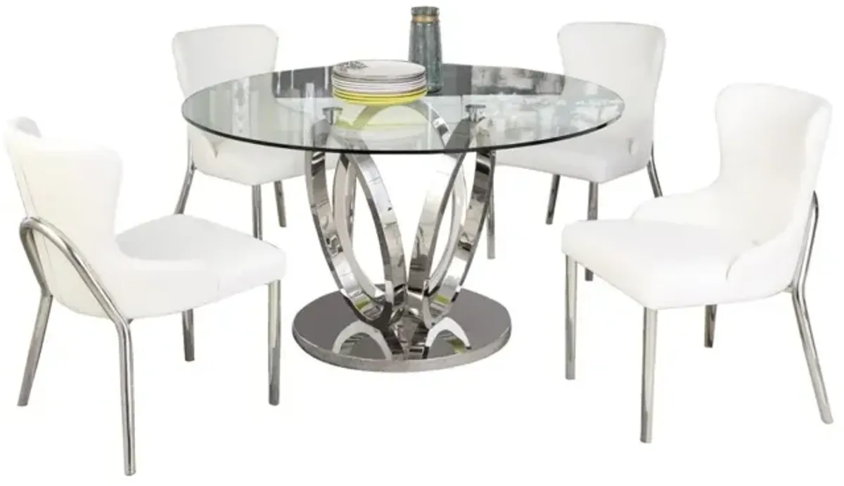 Chintaly Evelyn Contemporary Dining Table Set with Glass Top Table & 4 Chairs