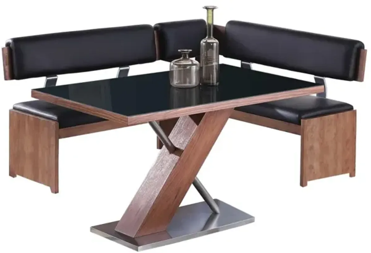 Chintaly Emma Modern Dining Set with Wooden & Black Glass Table & Nook