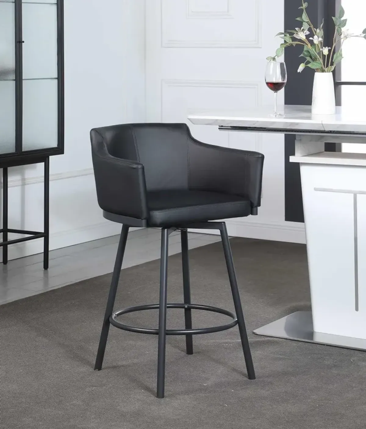 Chintaly Demi Black Modern Club Counter Stool with Memory Swivel