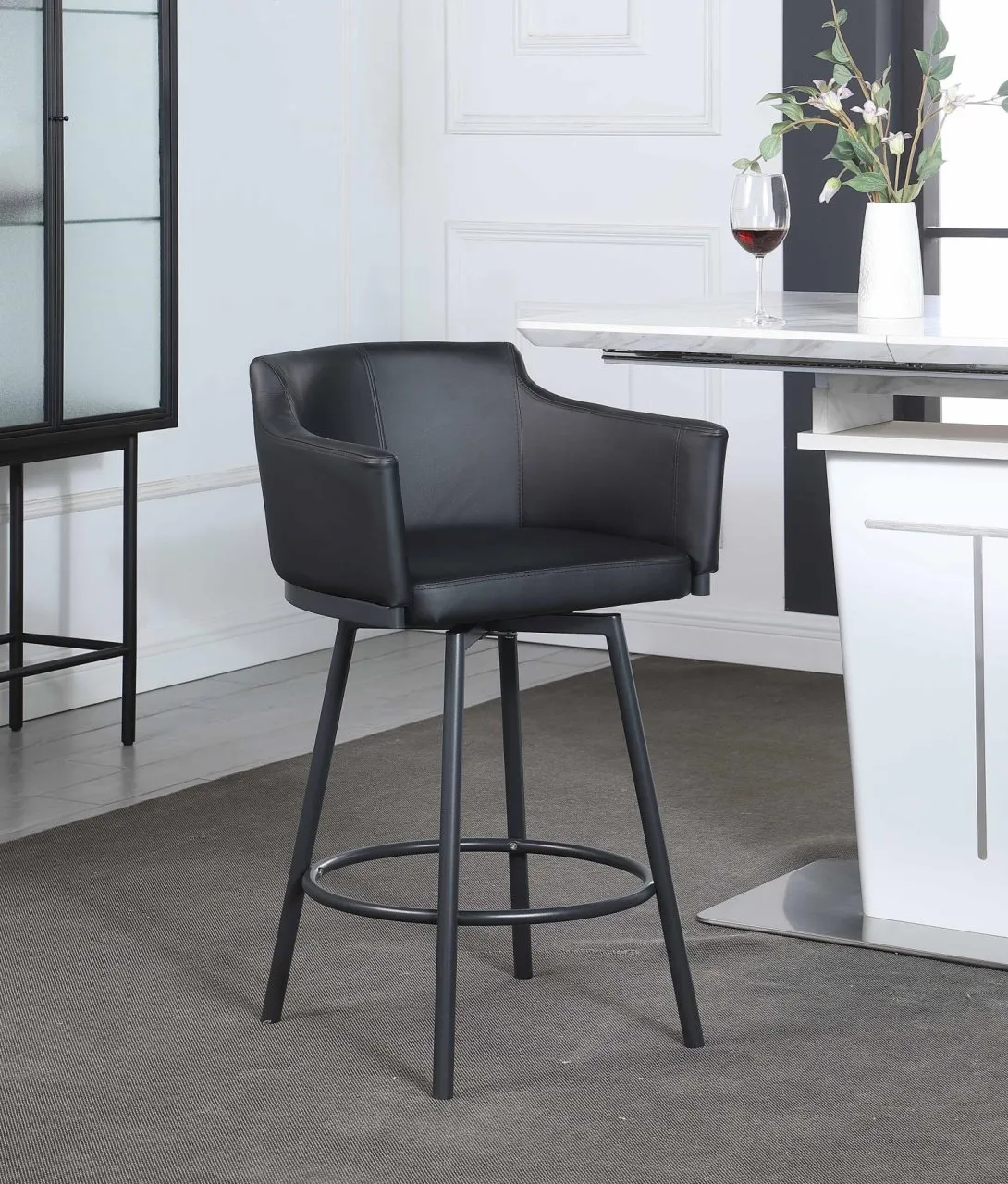 DEMI BLACK MODERN CLUB COUNTER STOOL WITH MEMORY SWIVEL