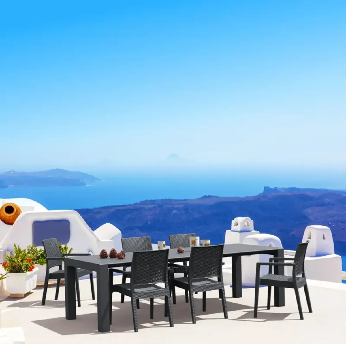 Compamia Ibiza Extendable Wickerlook Outdoor Dining Set 7-Piece Dark Gray