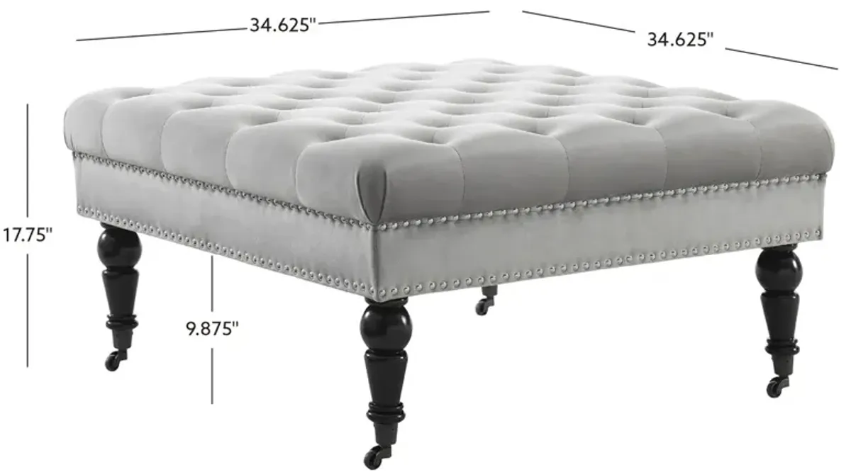 Linon Isabelle Gray Velvet Square Tufted Ottoman