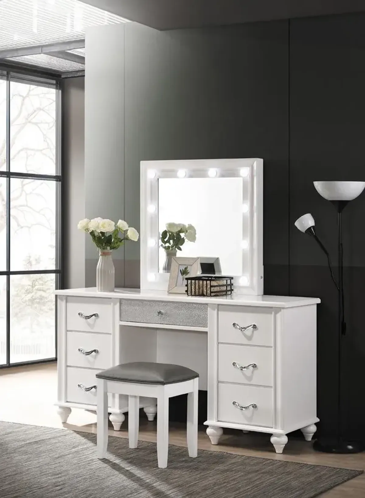 Coaster Barzini 7-Drawer Vanity Set with Lighting White